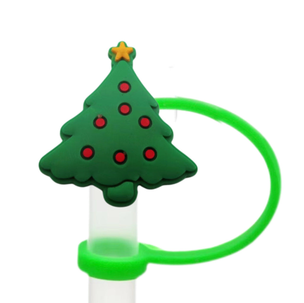 Wholesale 10pcs Christmas themed food grade silicone Straw Cover Straw Tube Cap