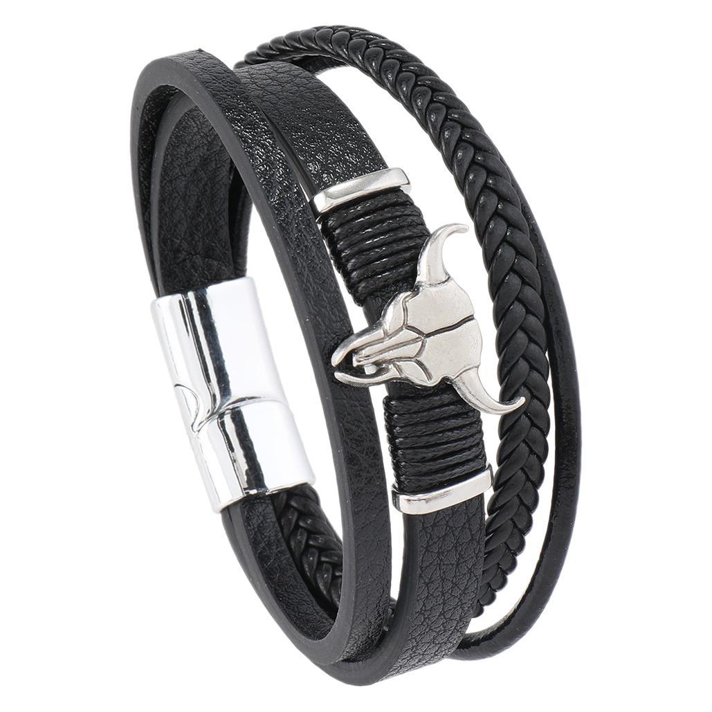 Wholesale Leather Western-style cowboy bull head multi-layered bracelet