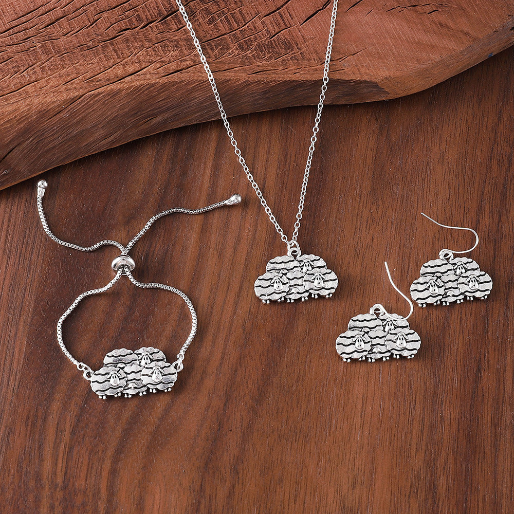 Wholesale Trendy Star Moon Jewelry Set Zinc Alloy Ancient Silver Earrings Necklace Bracelet Party Wear
