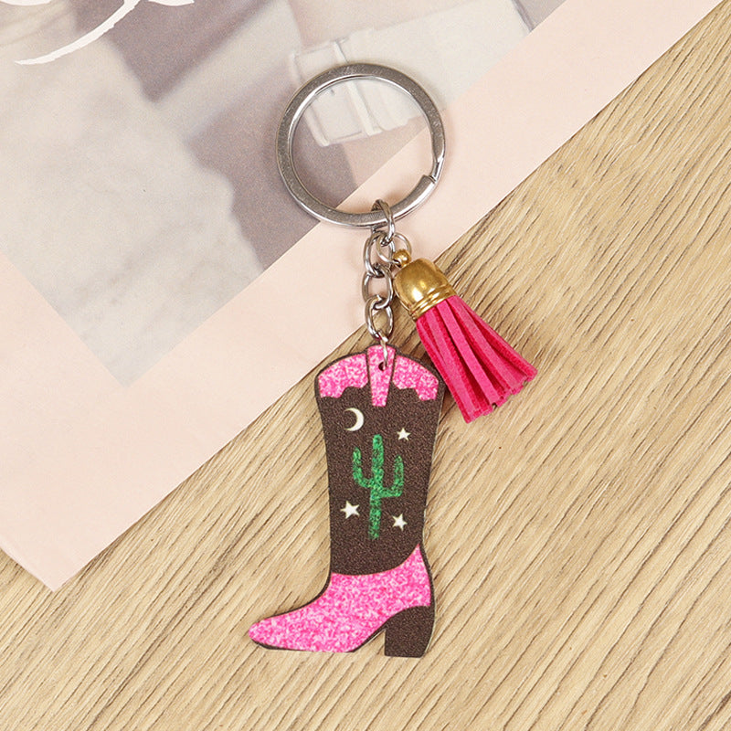 Wholesale Vintage Western Distressed Cowboy Boots Cactus Keychains ACC-KC-WeiAn002