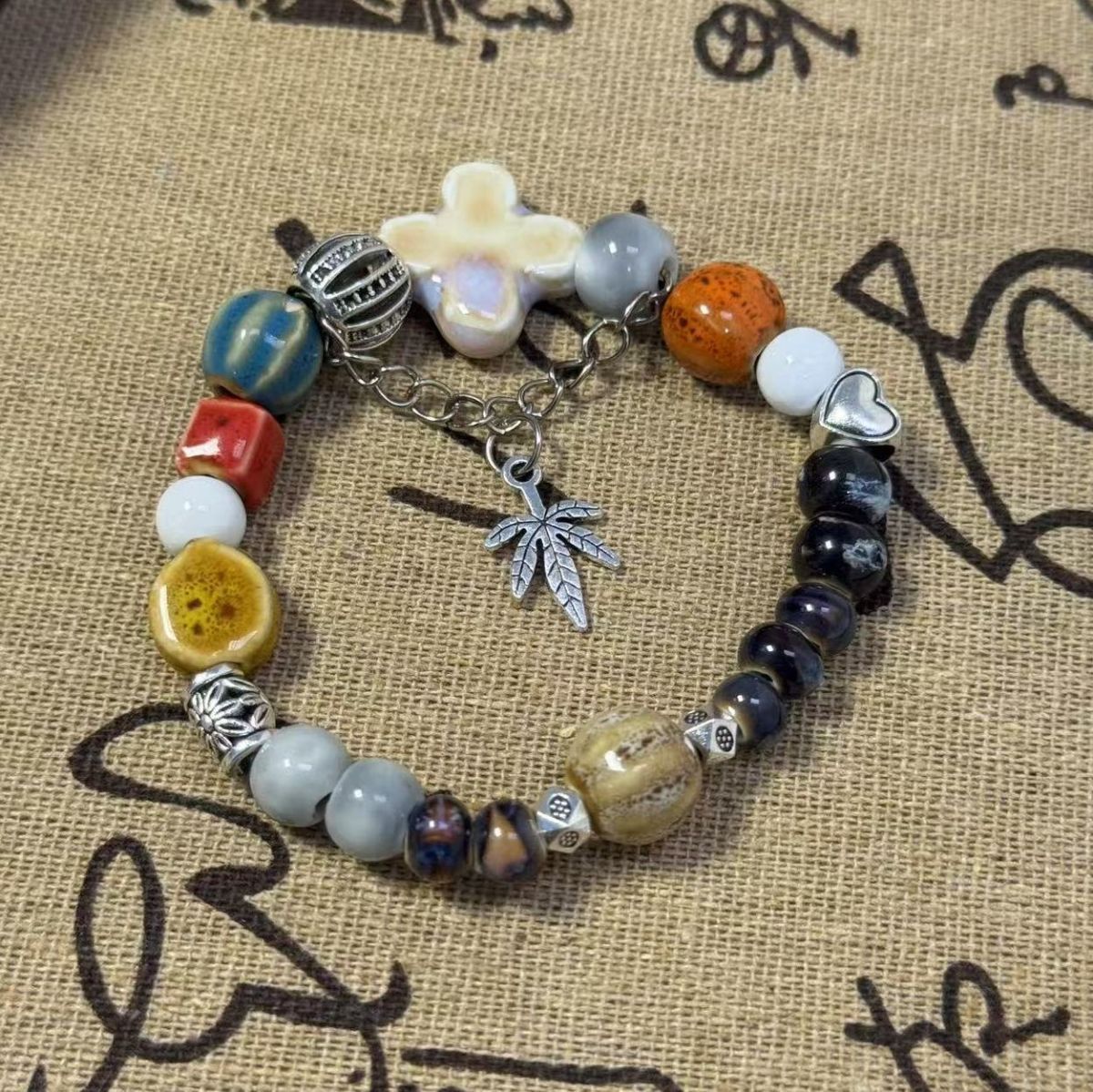 Wholesale Leaf Design Ceramic Beaded Bracelet - Trendy Unisex Fashion Accessory for Boutique Resale