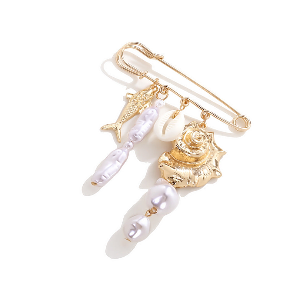 Wholesale Exaggerated colorful conch shell tropical fish brooch with marine elements waist-cinching brooch