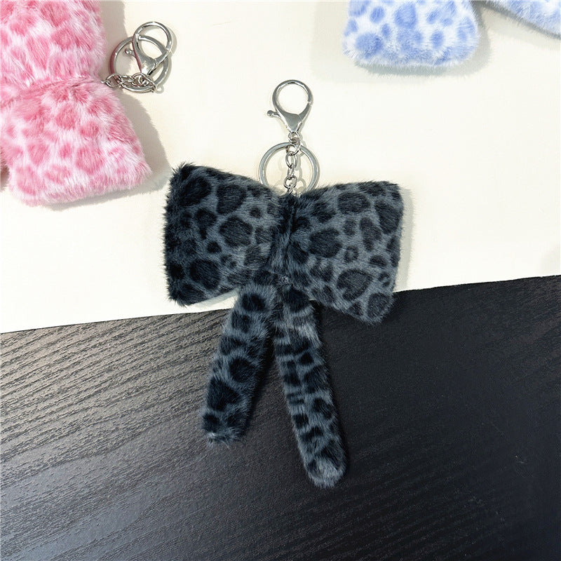 Wholesale Plush Bow Keychain Leopard Print Korean Cute Bag Charm Boutique Resale