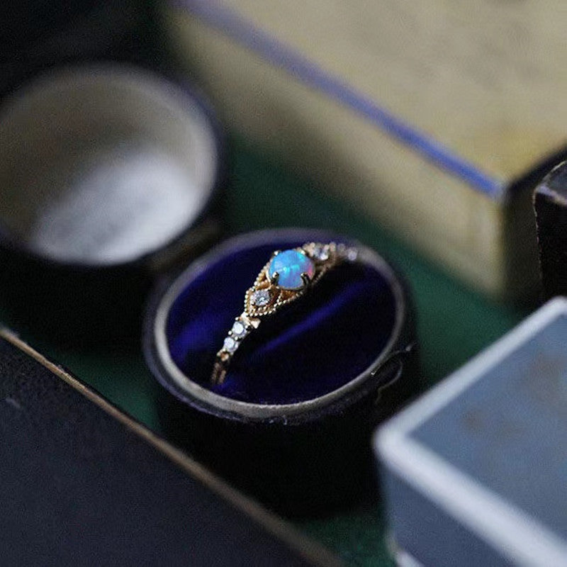 Wholesale Copper Gold Plated Adjustable Opal Ring Retro Geometric Fashion Accessory for Women