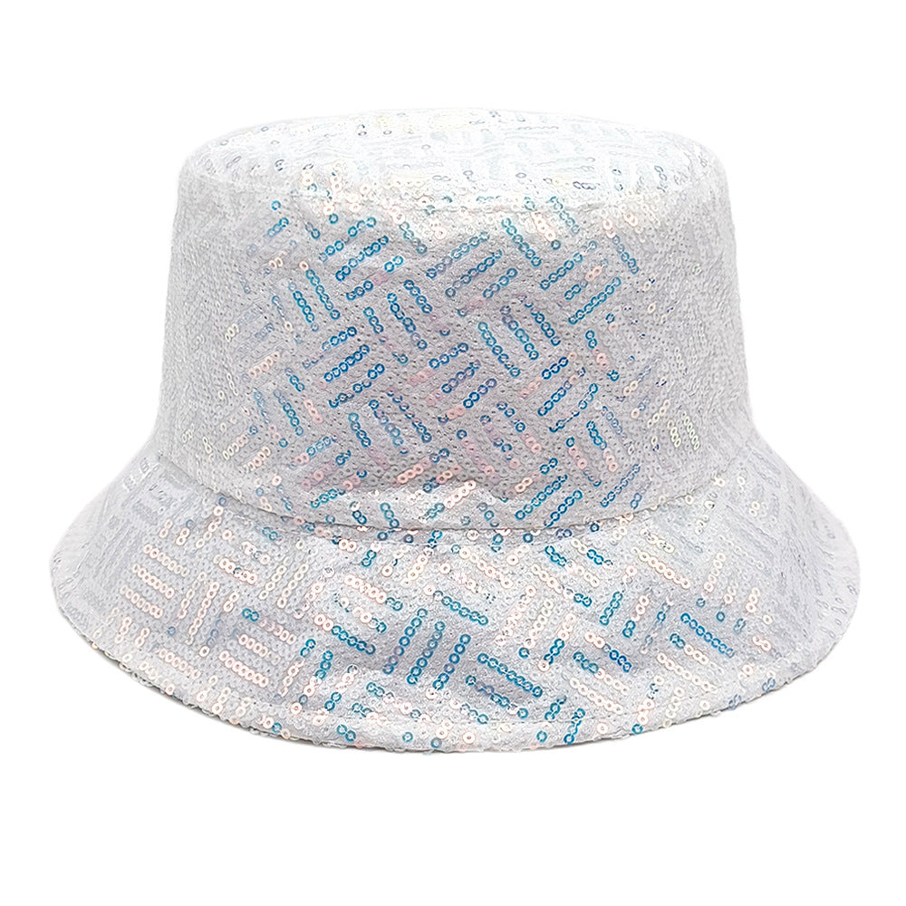 Wholesale  Sequin Grid Stripe Stage Performance Reflective Basin Hat Bucket Hat
