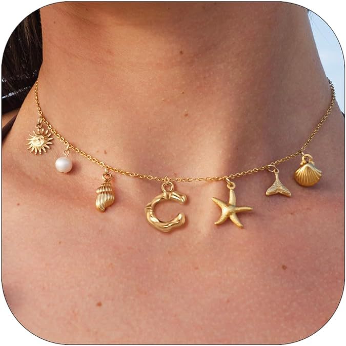 Wholesale Gold Letter Necklace Summer Bohemian Beach Shell 14k Clavicle Chain ACC-NE-ChunYang001