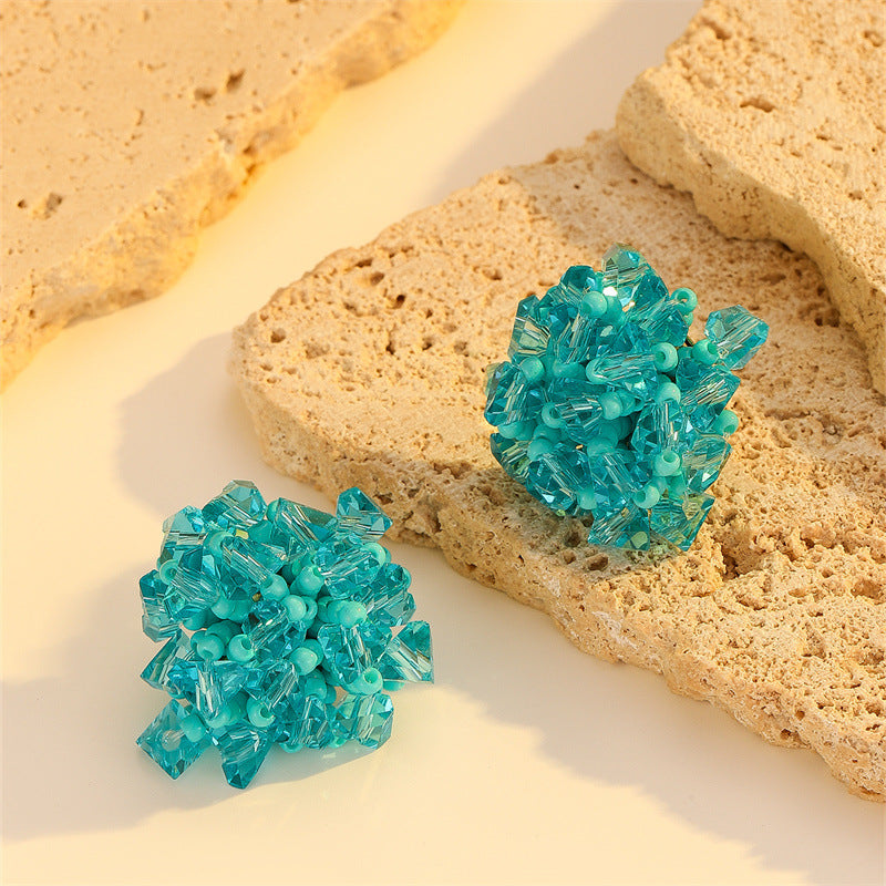 Wholesale Blue Flower Beaded Earrings