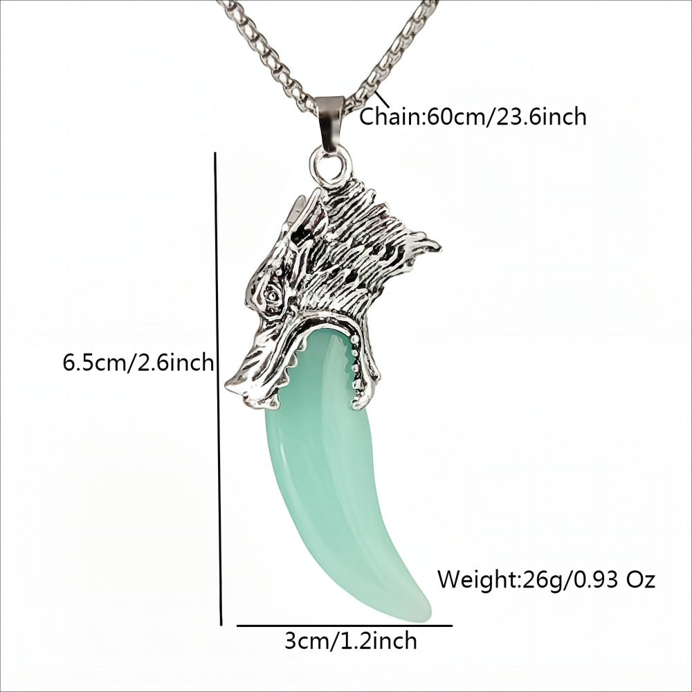 Wholesale Luminous large wolf tooth vintage inlaid wolf head men' s pendant