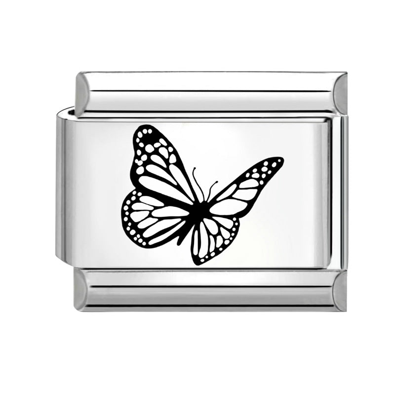 Wholesale Italian Charm Bracelet 9mm DIY Splicing Black and White Lettering Butterfly Titanium Steel Composable Bracelet