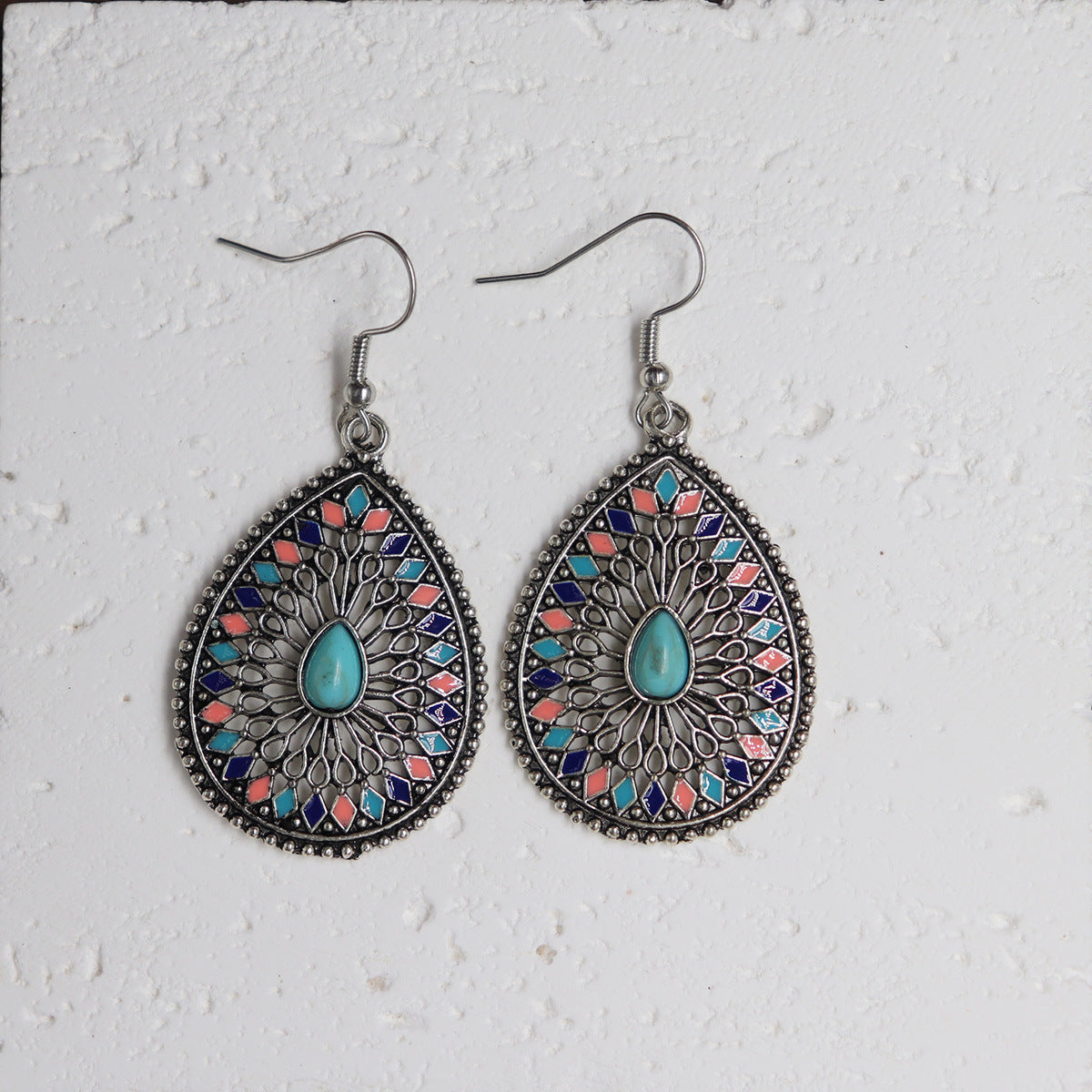 Wholesale Ethnic Style Alloy Drop Earrings with Imitation Turquoise – Trendy Beach Jewelry Accessory