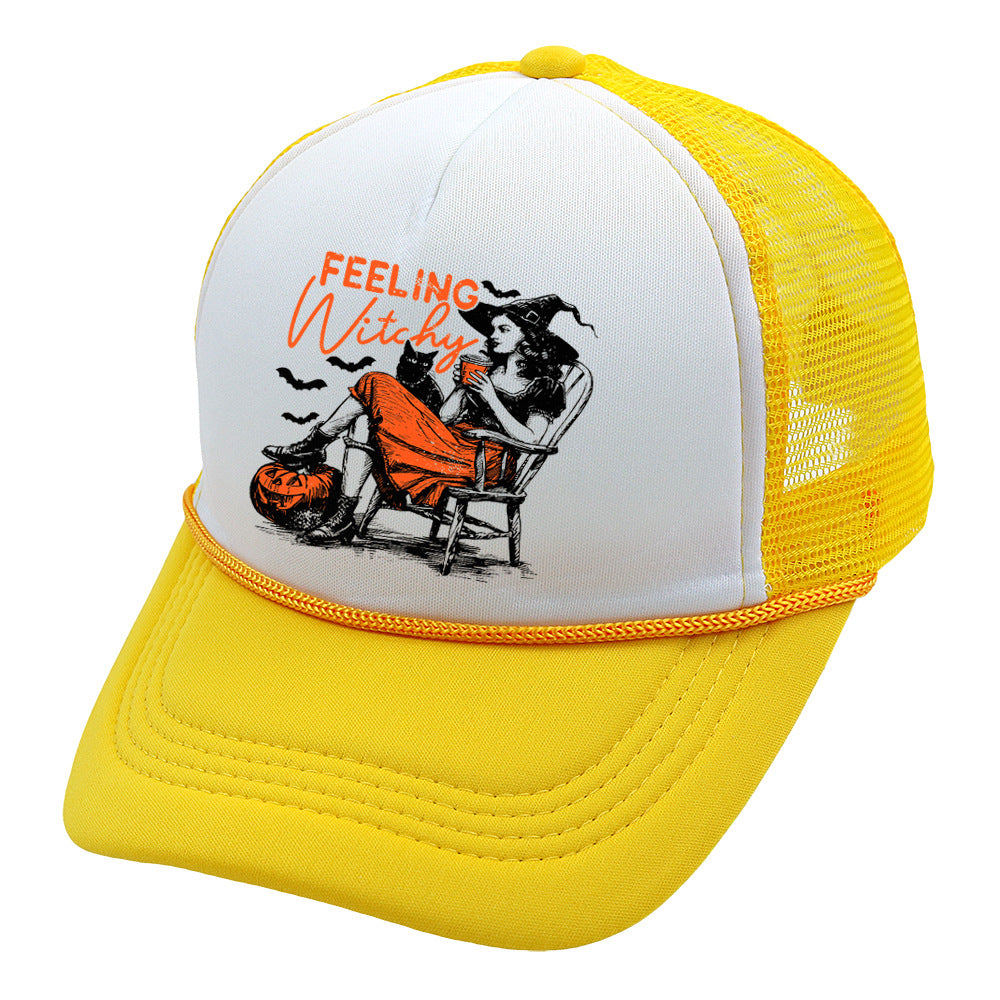 Wholesale Trucker Hat Halloween Pumpkin Witch Baseball Cap Printed Mesh Cap ACC-HT-HaiPu014