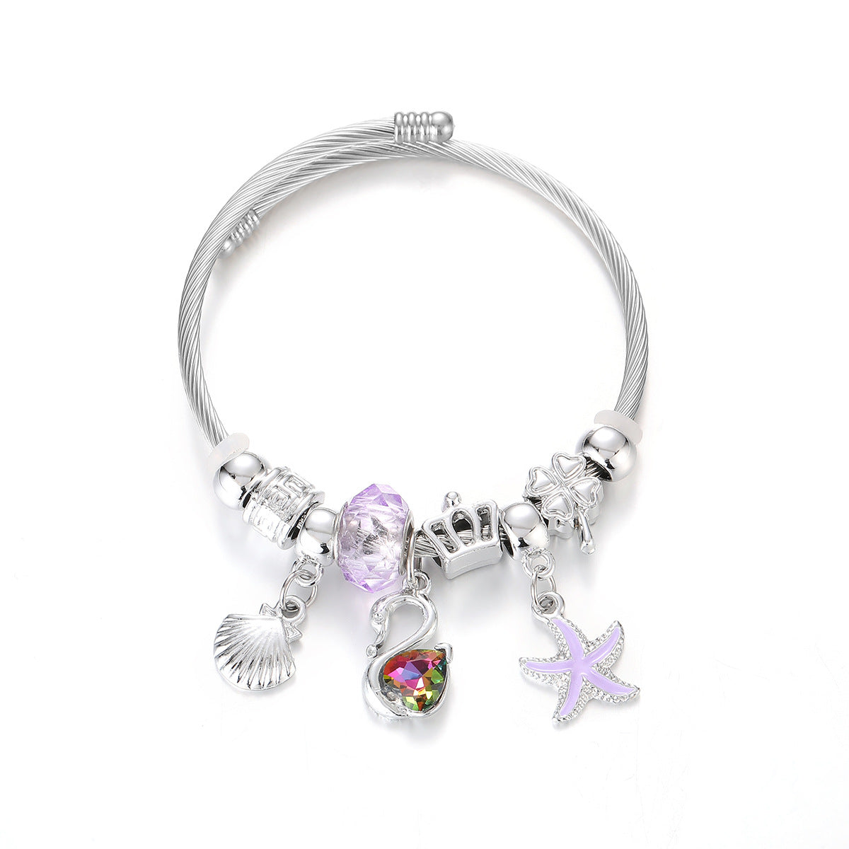 Wholesale Starfish Swan Beads Pendant Animal Stainless Steel Bracelet ACC-BT-jiax009