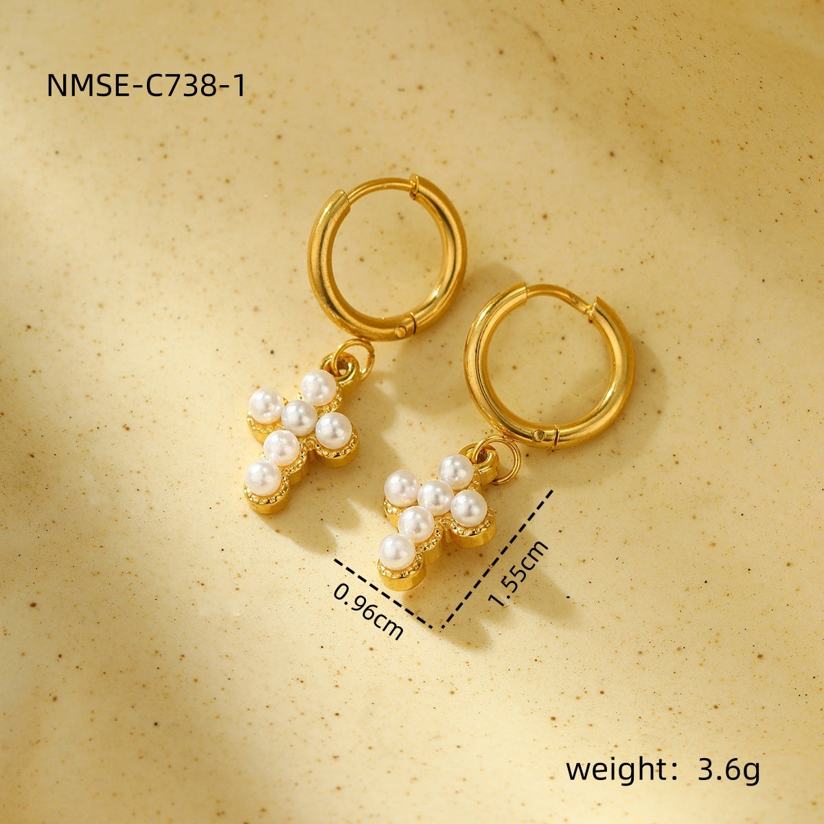 Wholesale Stainless Steel Light Luxury Cross Earrings with Pearls and Zirconia