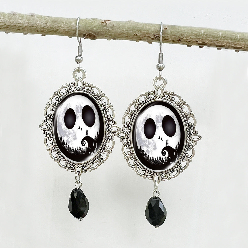 Wholesale Halloween Stainless Steel Ear Hook Oval Lace Metal Earrings ACCVIP-ES-XiangLian004