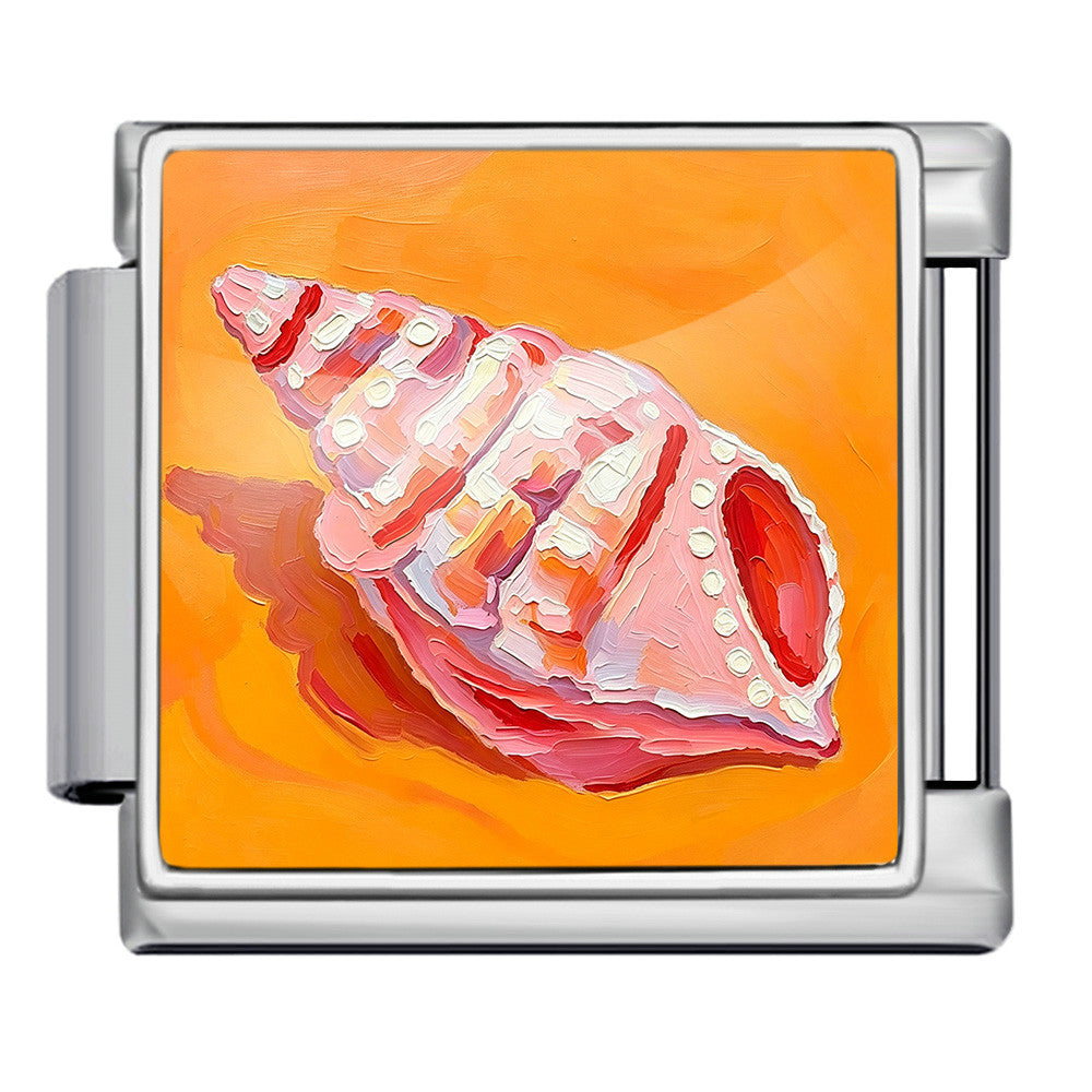 Wholesale Summer Beach Shell Square Painting Pattern Stainless Steel Bracelet DIY Fashion Accessory