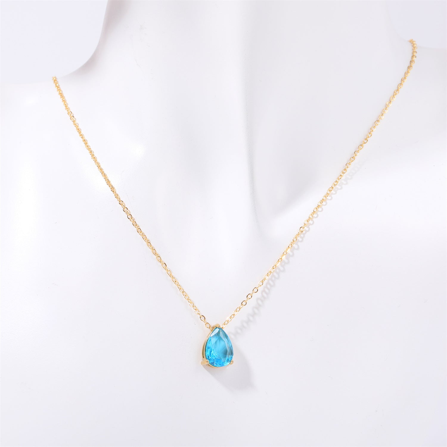 Wholesale 18k Gold Plated Titanium Steel Water Drop Zircon Twelve Birthstone Necklace