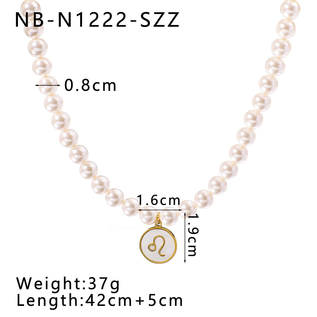 Wholesale 12 constellation stainless steel plated 18k gold white seashells pearl light luxury necklace