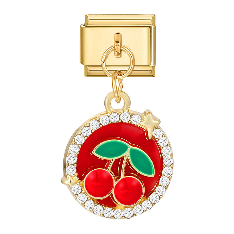 Wholesale Italian Charm Bracelet 9mm DIY Splicing Cherry Pendant Stainless Steel Composable Bracelet