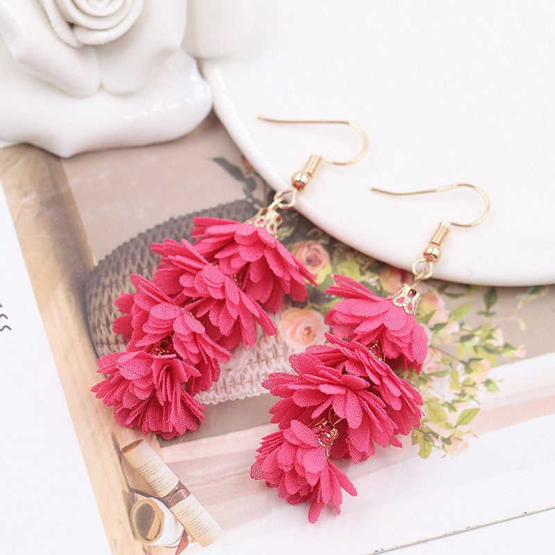 Wholesale Fabric Flower Tassel Earrings Bohemian Chic Jewelry Accessory for Everyday Wear