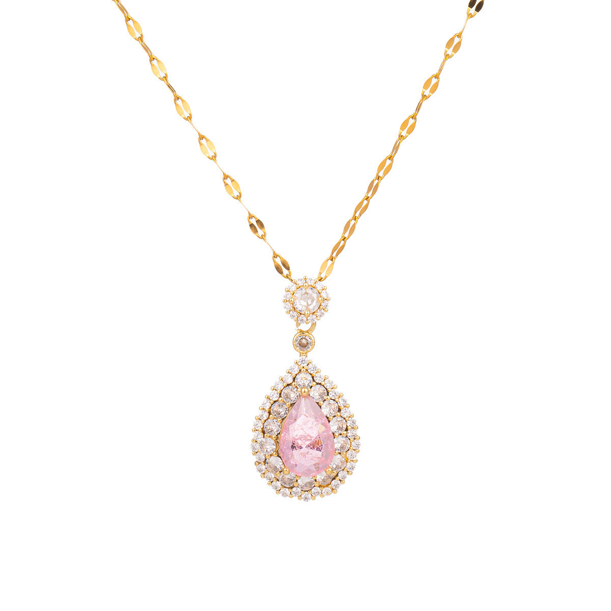 Wholesale Ice Stone Pink Diamond Light Luxury Copper Gold-plated Titanium Steel Necklace Luxury Necklaces ACC-NE-XuHao004