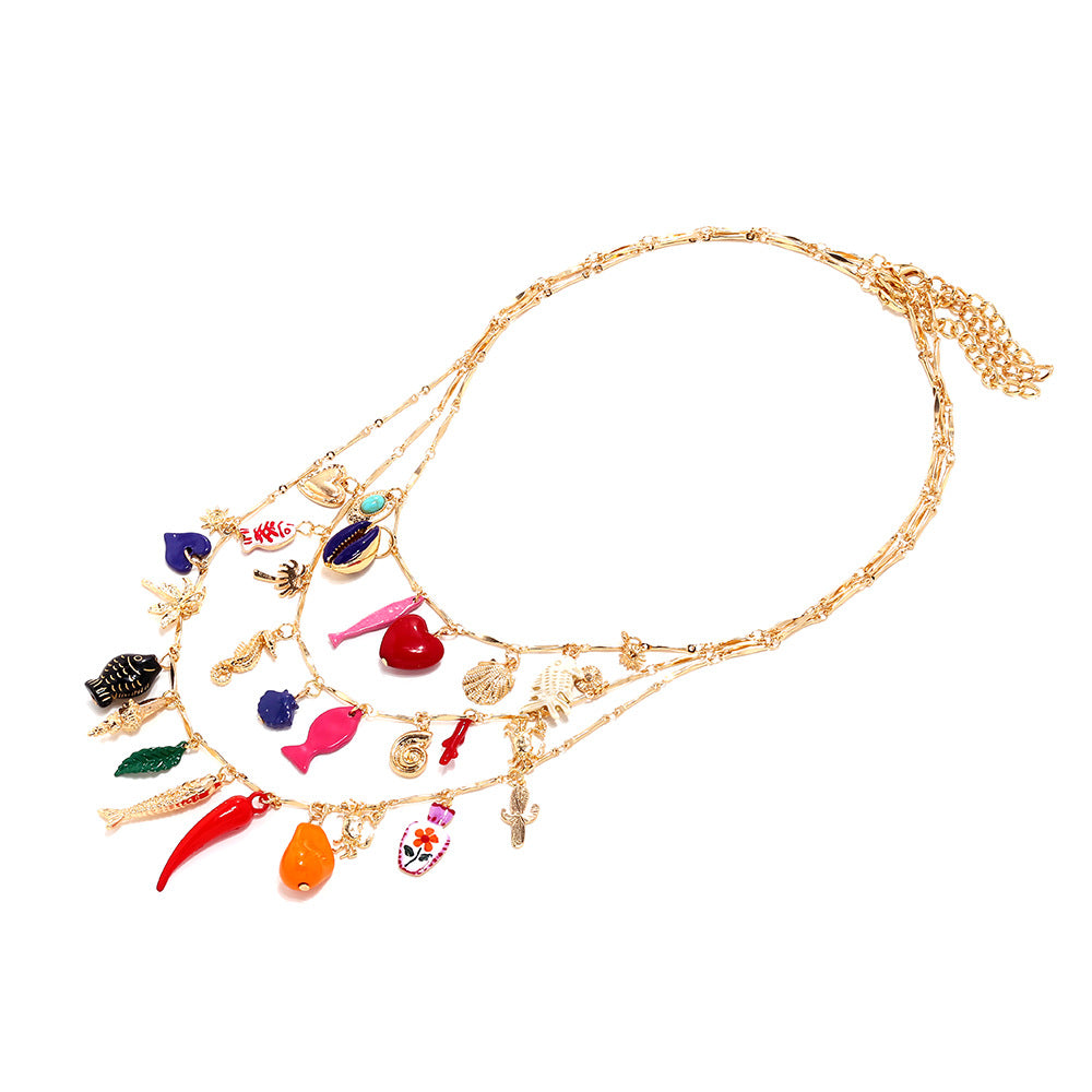 Wholesale Multi-Layer Stacked Heart Chili Fish Bead Clavicle Chain Necklaces