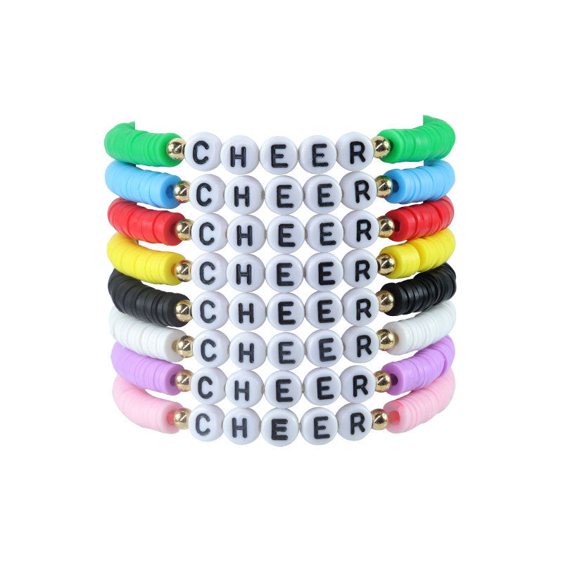 Wholesale polymer clay letter bracelet friendship CHEER bracelet youth group cheerleading bracelet ACC-BT-YiYe011