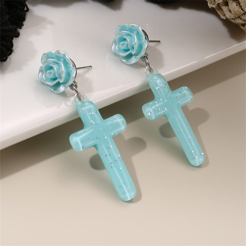Wholesale  Rose Cross Resin Pendant  Long Earrings