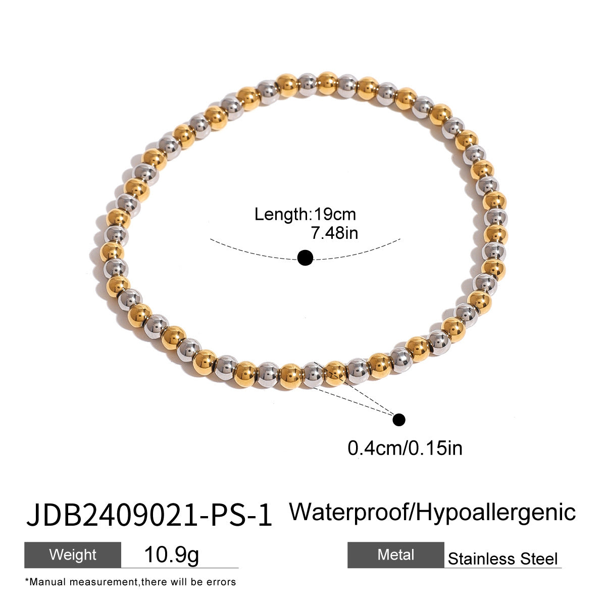 Wholesale  18k gold stainless steel gold and silver color matching  beaded elastic rope bracelet