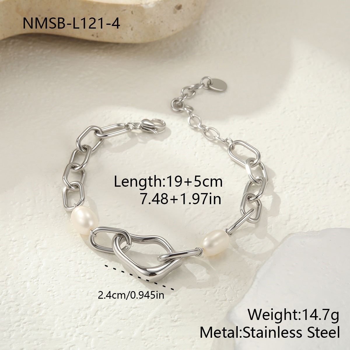 Wholesale Stainless steel mam-made pearl necklace and bracelet