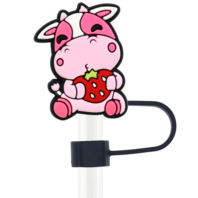 Wholesale Random 100pcs Cow 10mm PVC Soft Straw Tube Cap ACC-SCR-RYY071