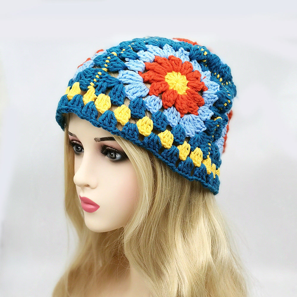 Wholesale  Vintage Hollow Flower Handmade Knitted Basin Hat