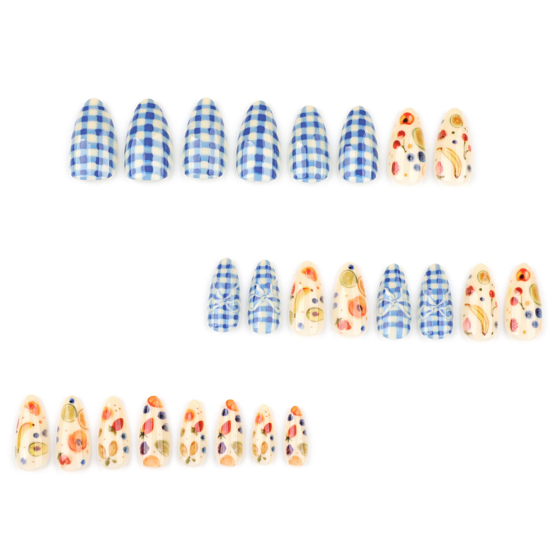 Wholesale 24 Pieces/box Blue and White Contrast Plaid Nails Kits Nail Stickers