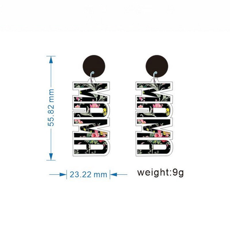 Wholesale Acrylic Mother' s Day Mama Rainbow Pendant Bear Earrings