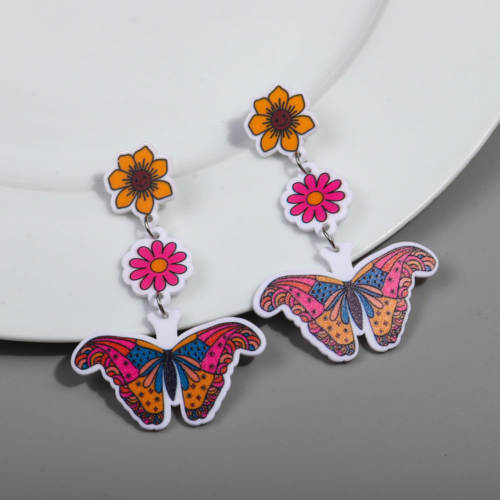 Wholesale Colorful Butterfly Sunflower Rainbow Acrylic Earrings ACC-ES-ChouD005