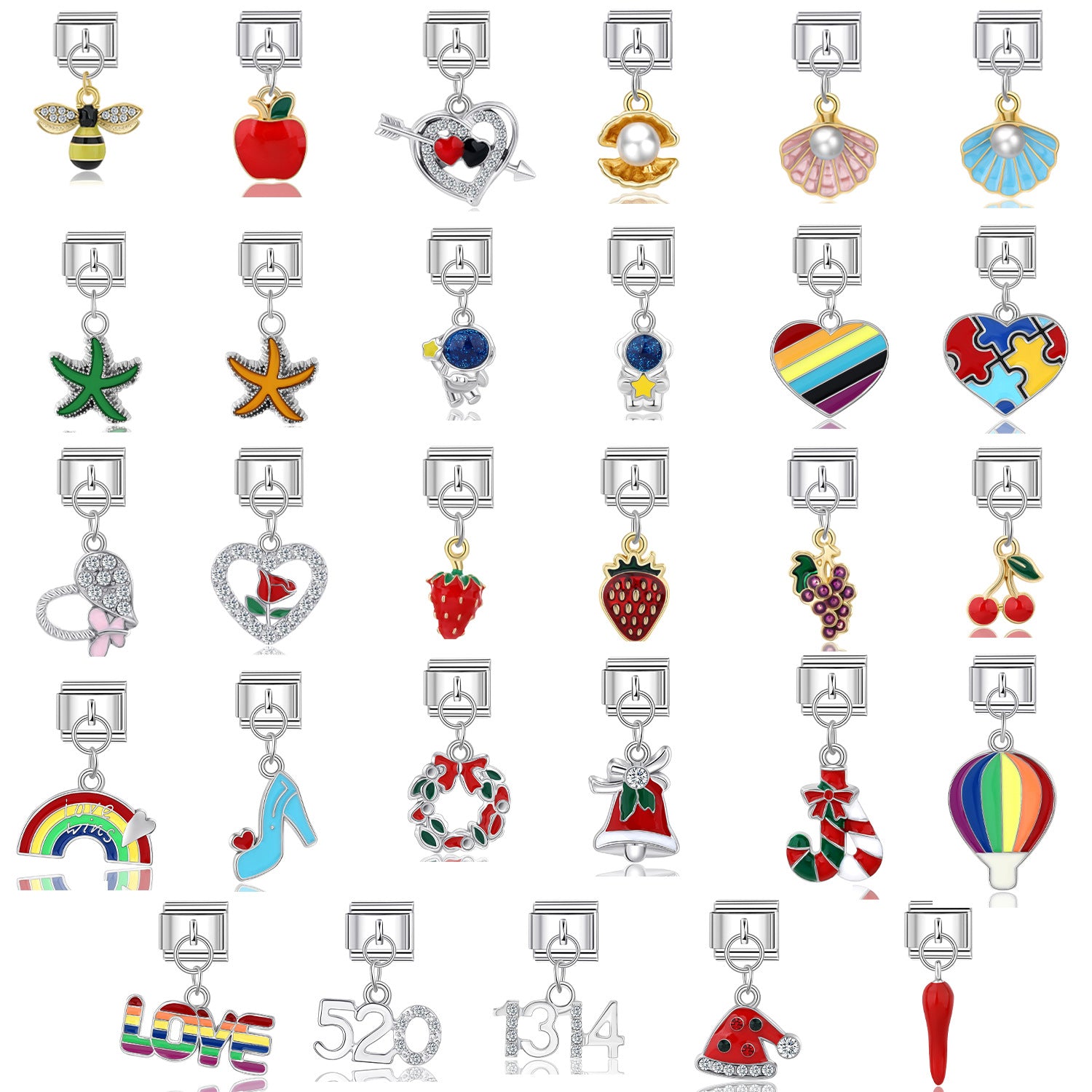 Wholesale 10pcs Italian Charm Bracelet 9mm DIY Splicing Fruit Rainbow Stainless Steel Composable Bracelet