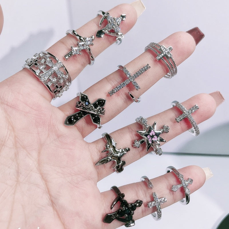 Wholesale  retro cross punk dark personality open ring