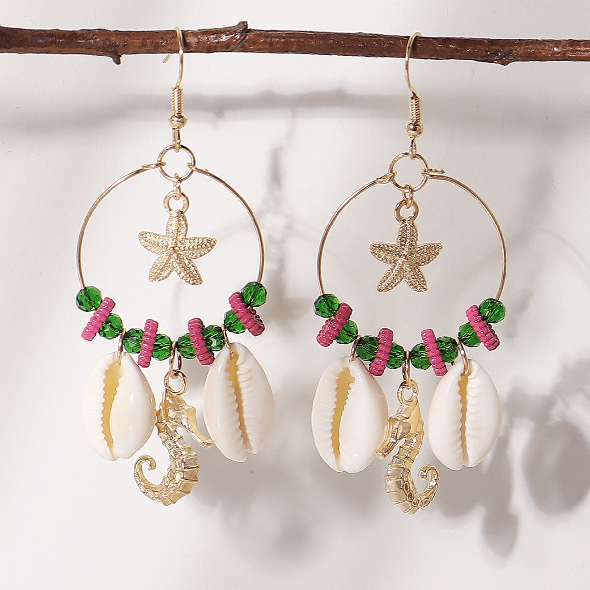 Wholesale Bohemian starfish shells, seahorses, rhinestone earrings