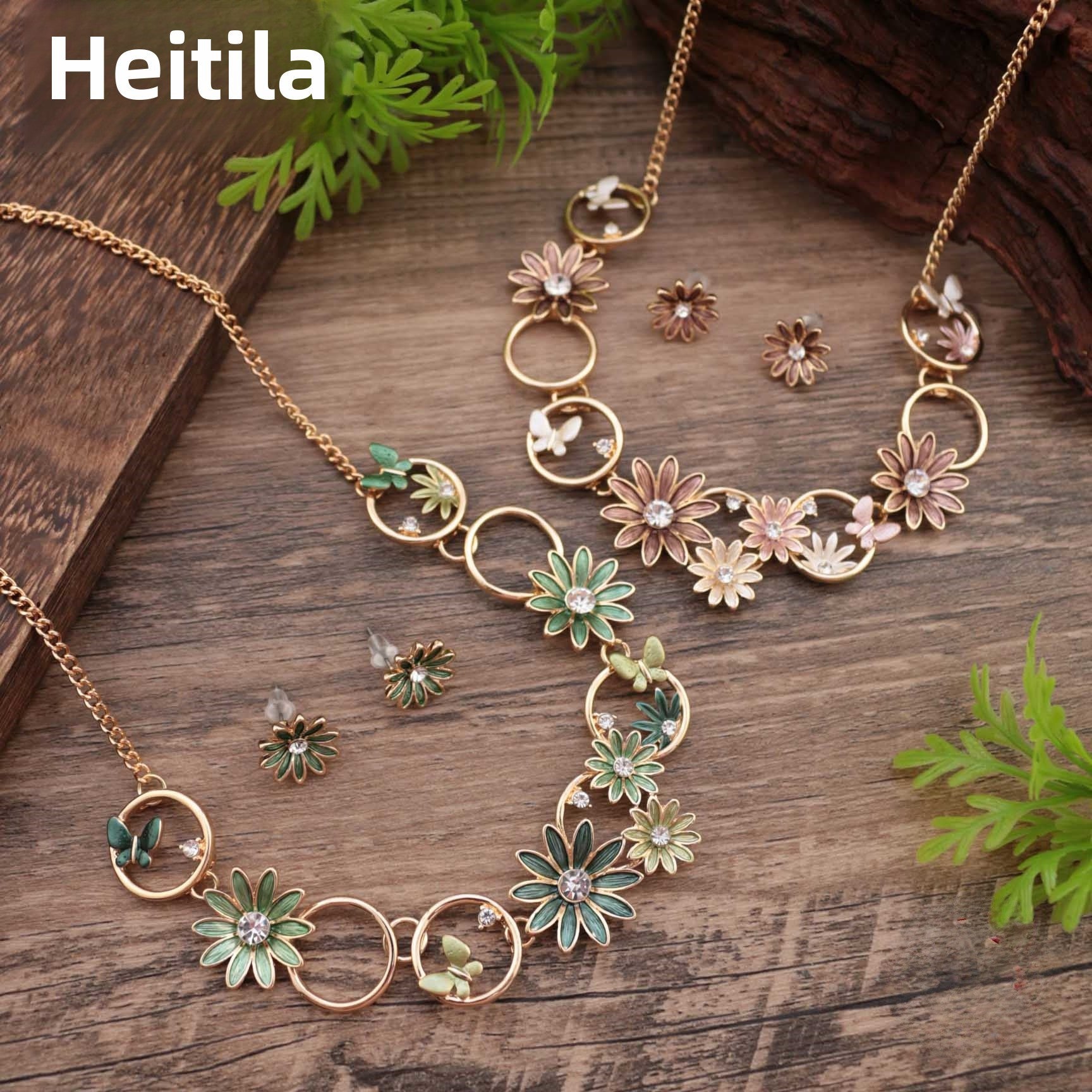 Wholesale  Rhinestone Small Daisy Earrings Necklace
