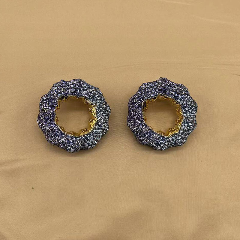 Wholesale Hollow Light Luxury Colored Glass Full Diamond Earrings ACC-ES-KangD008