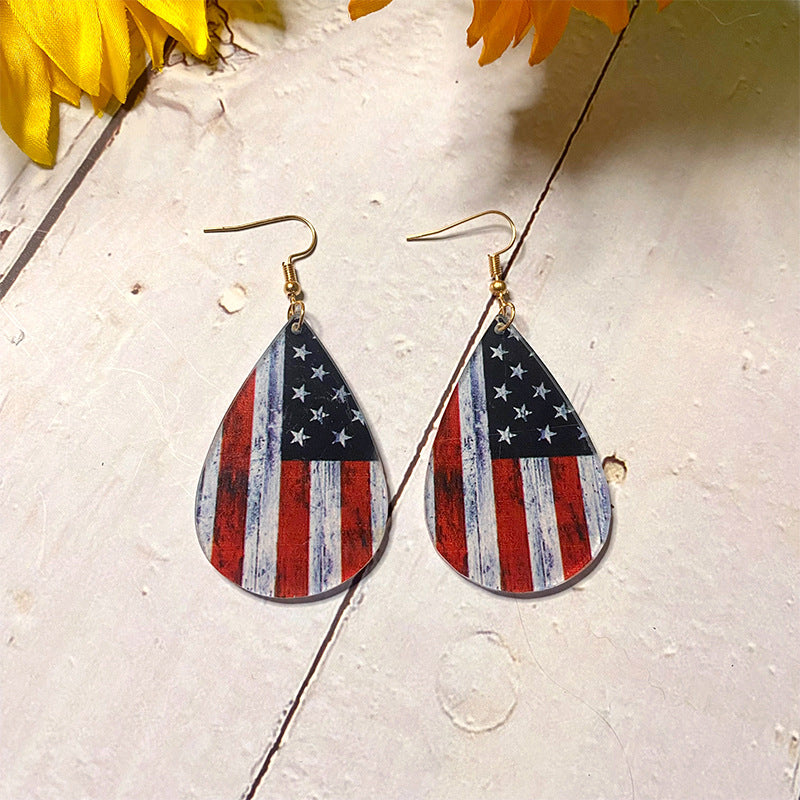 Wholesale American Independence Day Wooden Acrylic Spliced Earrings ACC-ES-XinChuan019