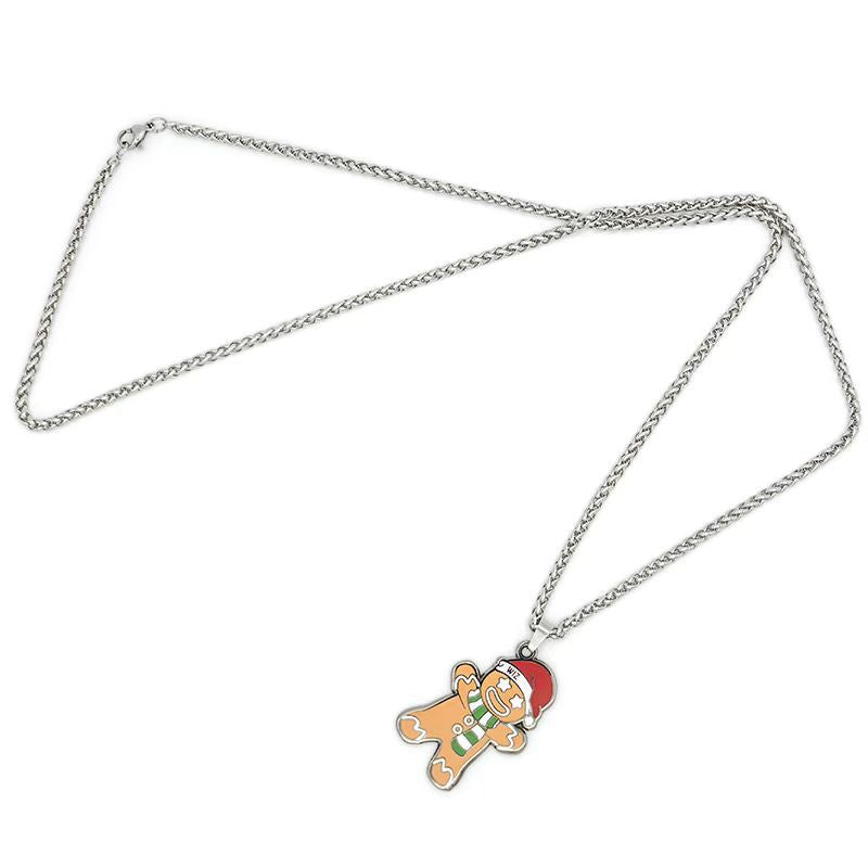 Wholesale Stainless steel enamel Gingerbread Man Christmas holiday necklace