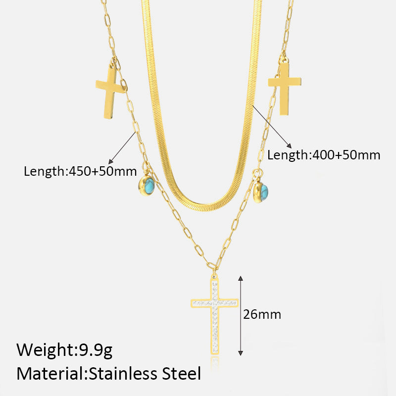 Wholesale  turquoise stainless steel double-layer necklace
