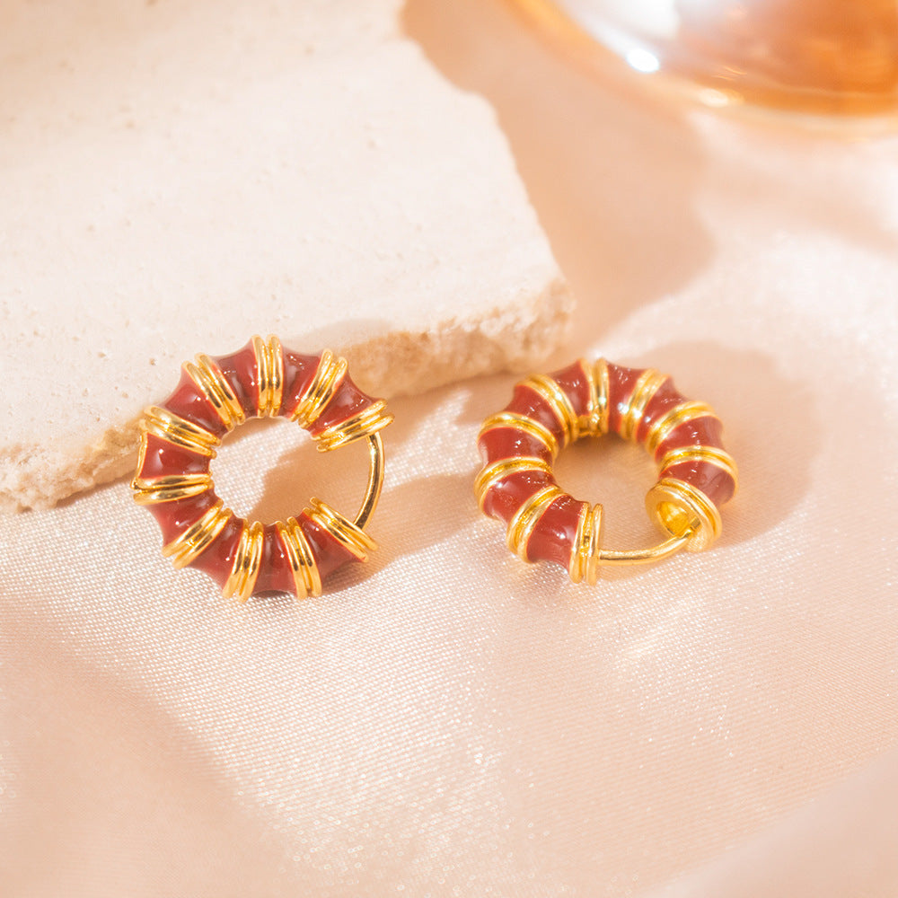 Wholesale Real Gold Electroplated Color Drop Glaze Circle Ear Buckle Light Luxury Earrings