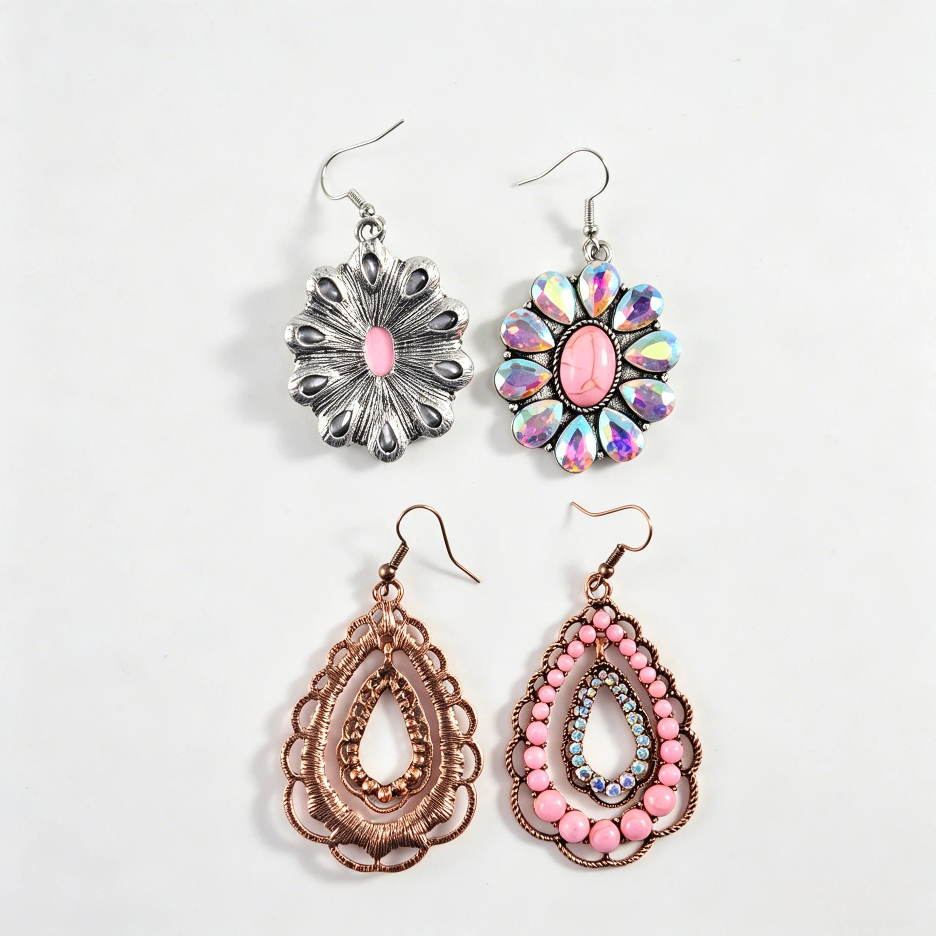 Wholesale Retro Bohemian Turquoise Flower Drop Earrings,  Zinc Alloy Electroplated – Boutique Resale Accessory