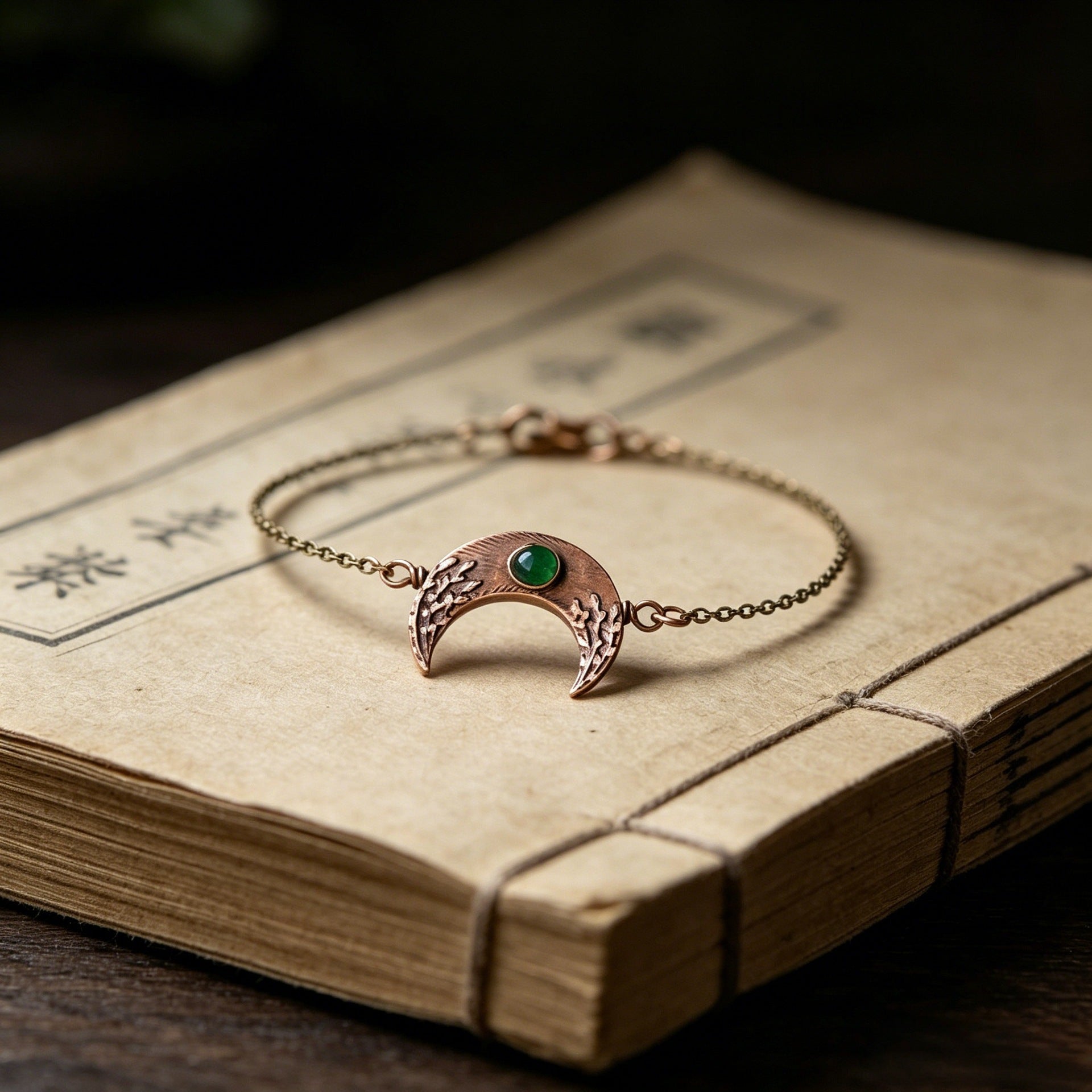 Wholesale Bronze Crescent Moon Bracelet Vintage Bohemian Green Stone Charm Women S Chic Jewelry Accessory Gift Resale