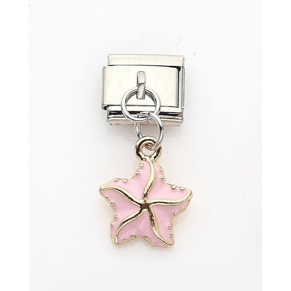 Wholesale 10pcs Italian Charm Bracelet 9mm DIY Splicing Starfish Fruit Lipstick Cartoon Stainless Steel Composable Bracelet