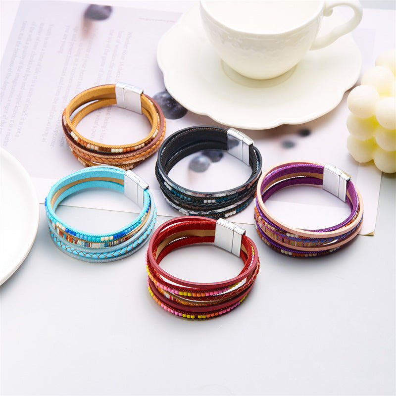 Wholesale  Bohemian multi-layer woven leather bracelet