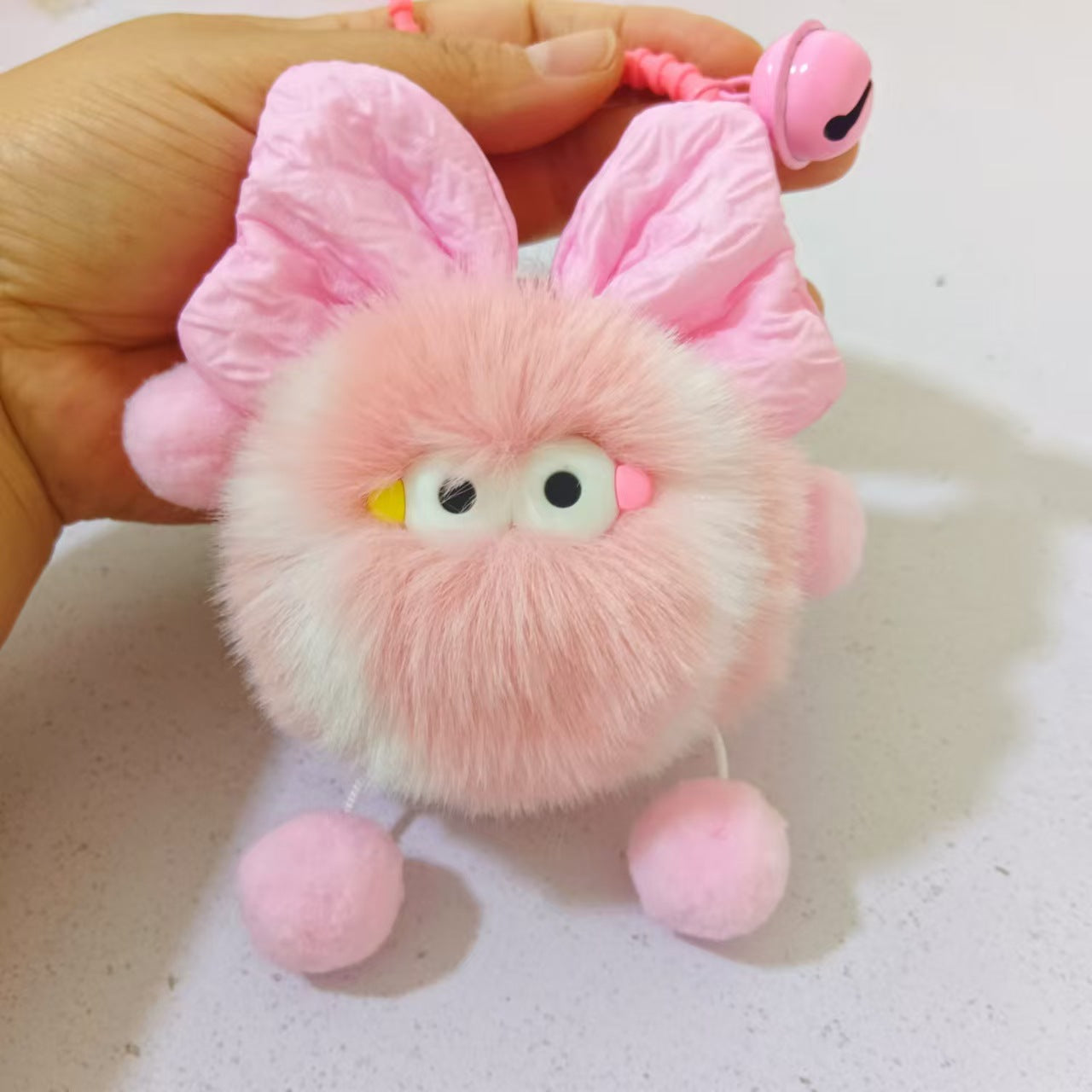 Wholesale cute little tennis ball rex rabbit fur keychain