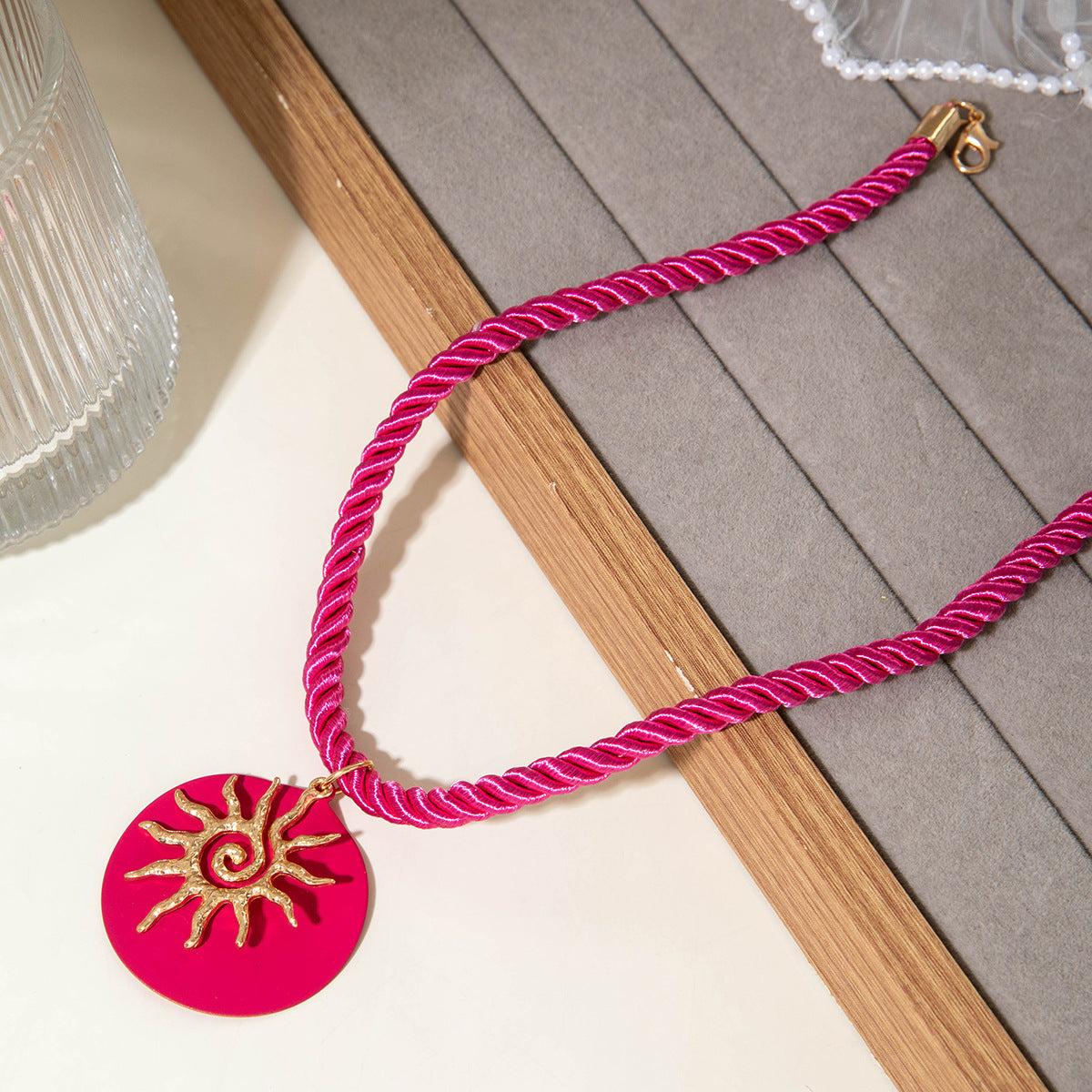 Wholesale Colorful stacked geometric sunflower necklace