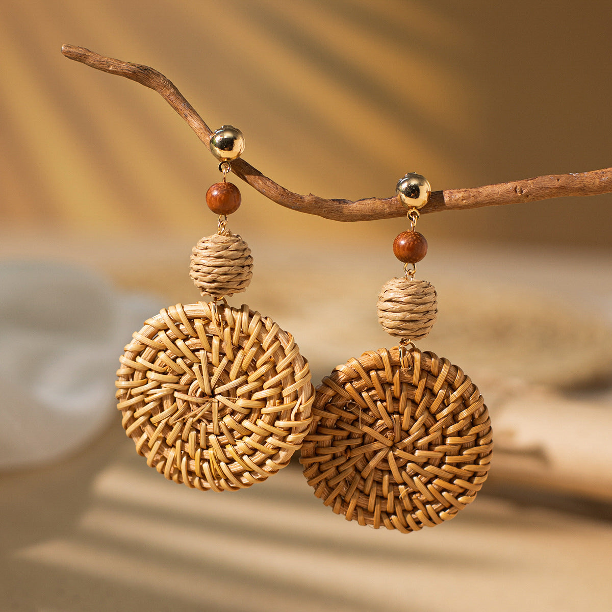 Wholesale Bohemian Exaggerated Raffia Earrings Hand Woven ACC-ES-XLH002